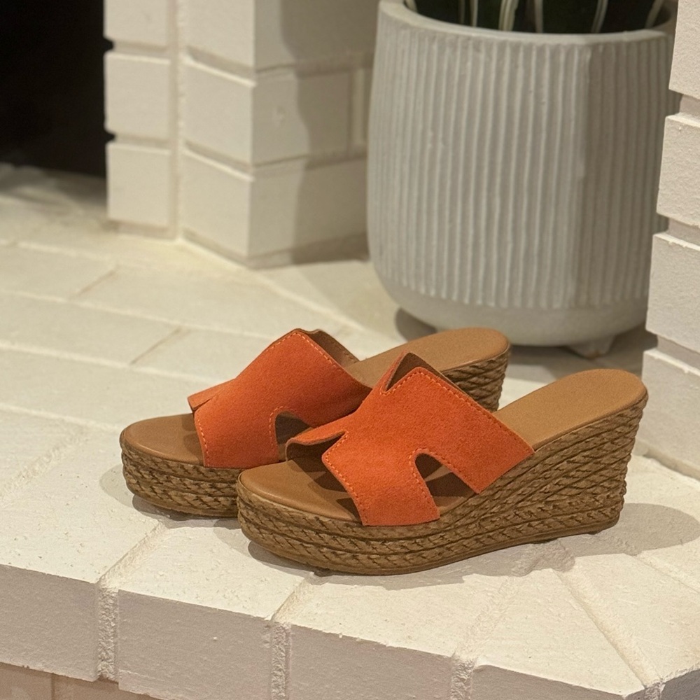 Made in Italy Leather Orange Wedge Sandals